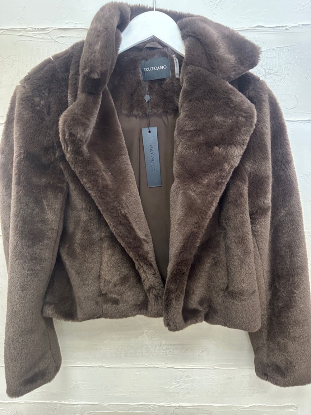New w tags. Dolce Cabo faux fur jacket chocolate brown